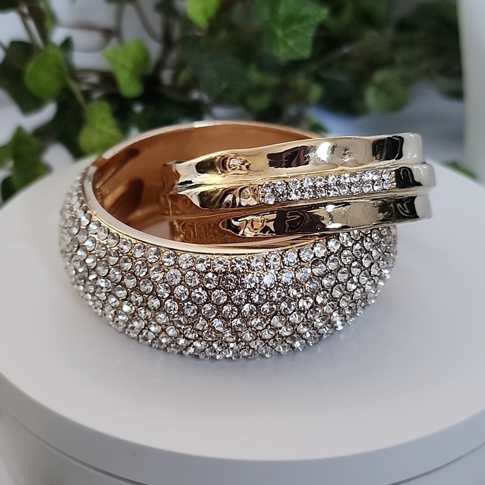 2 Gold with CZ Crystals Cuff and Hinge / Clamper Styles New